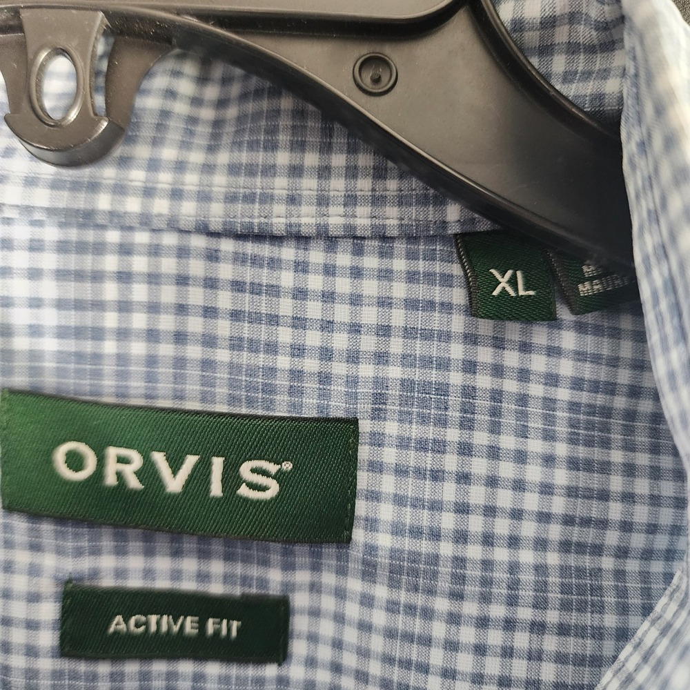 ORVIS Mens XL Active Fit Long Sleeve Gingham Button Down Shirt Blue White - Picture 5 of 7